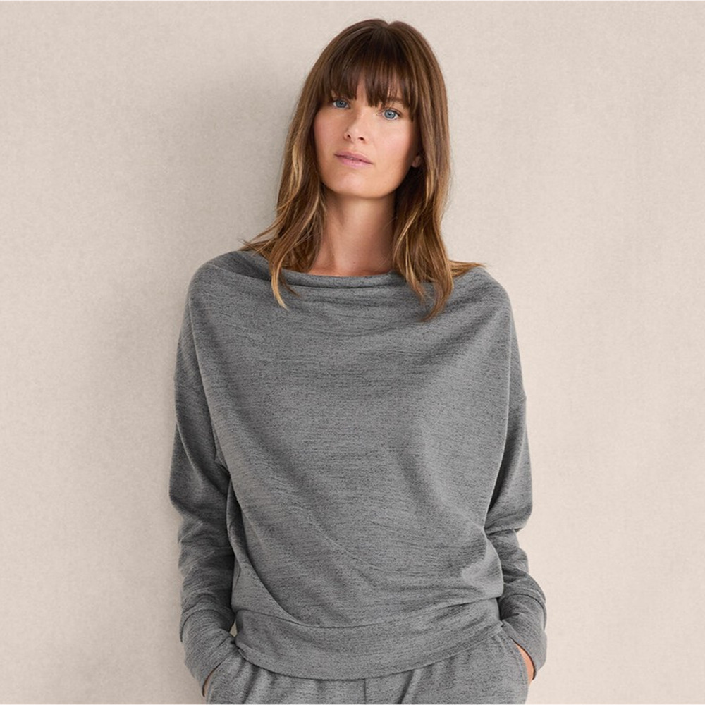 Haven Well Within Sweater Large Gray Knit Drape-Front Pullover Lounge